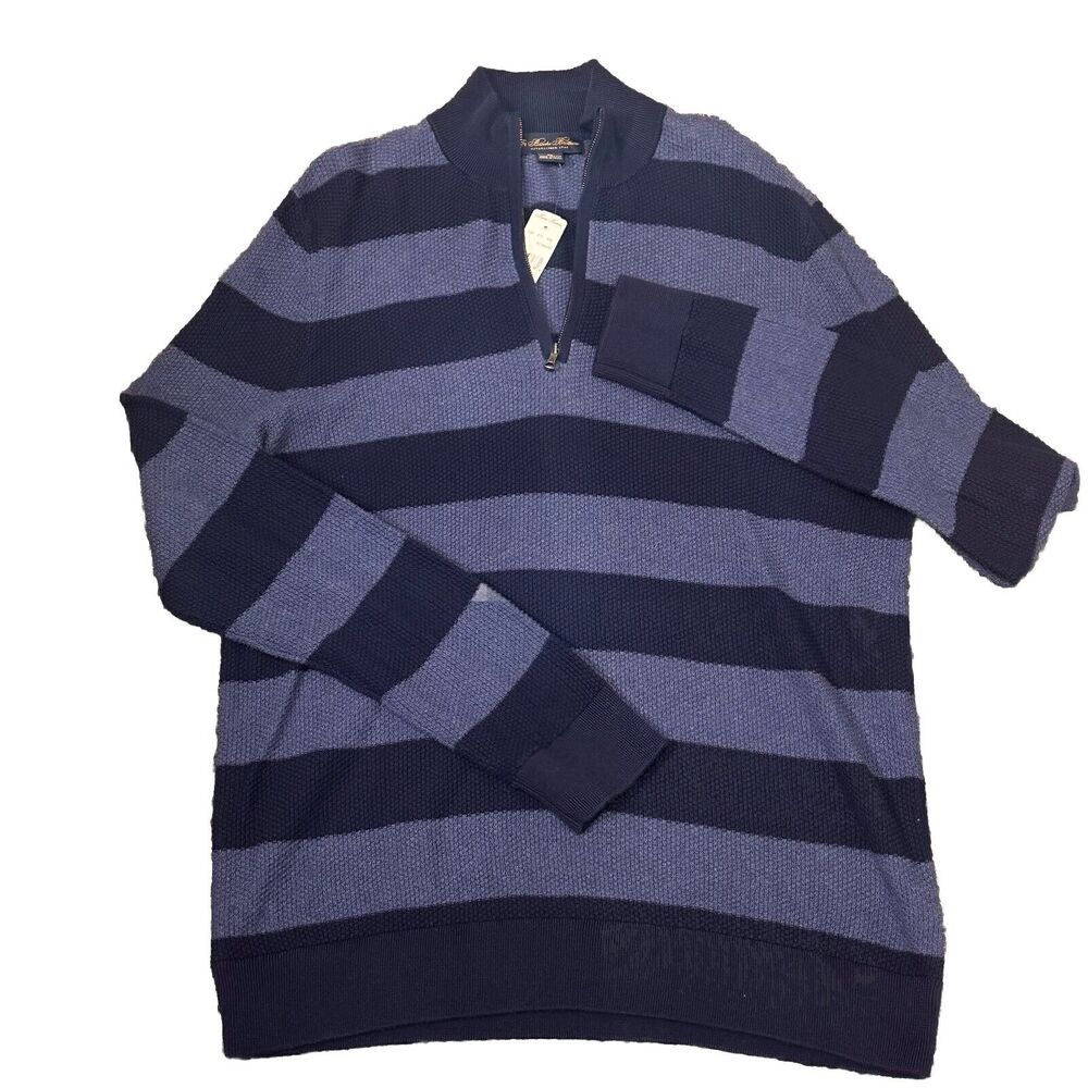 Brooks Brothers 1/4 Zip Sweater‎ Mens XL Blue Cotton Striped Preppy Casual NWT